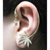 Brinco Ear Cuff Erva Dourado Strass